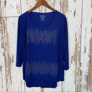 Chico’s 2 Blue Studded Quarter Sleeve Blouse Large